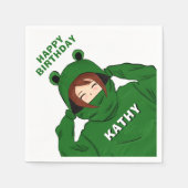 Mädchen mit Green Frog Hoody Zeichnend Geburtstag Serviette (Vorderseite)
