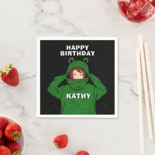 Mädchen mit Green Frog Hoody Zeichnend Geburtstags Serviette