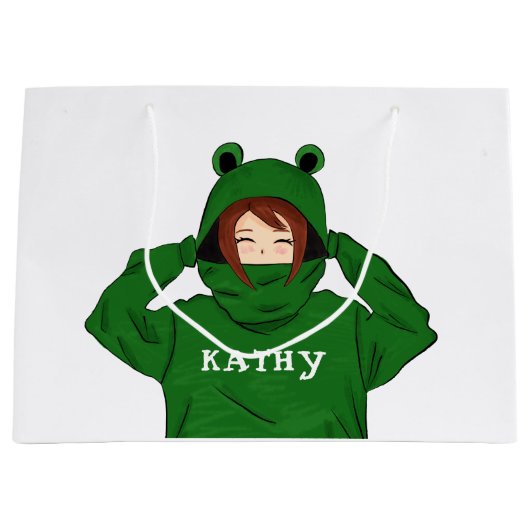 Mädchen mit Green Frog Hoody Zeichnend Große Geschenktüte (Vorderseite)