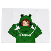 Mädchen mit Green Frog Hoody Zeichnend Große Geschenktüte (Rückseite)
