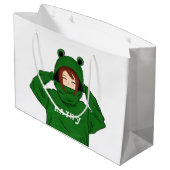 Mädchen mit Green Frog Hoody Zeichnend Große Geschenktüte (Rückseite Schrägansicht)