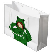Mädchen mit Green Frog Hoody Zeichnend Große Geschenktüte (Vorderseite Schrägansicht)