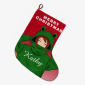 Mädchen mit Green Frog Hoody Zeichnend Großer Weihnachtsstrumpf (Vorderansicht (hängend))