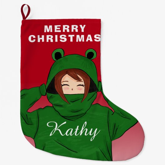 Mädchen mit Green Frog Hoody Zeichnend Großer Weihnachtsstrumpf (Vorderseite)