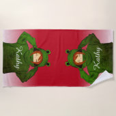 Mädchen mit Green Frog Hoody Zeichnend Individuell Strandtuch (Vorderseite)