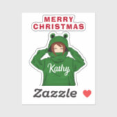 Mädchen mit Green Frog Hoody Zeichnend Weihnachten Aufkleber (Blatt)