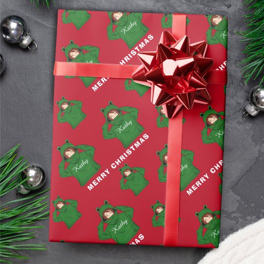 Mädchen mit Green Frog Hoody Zeichnend Weihnachten Geschenkpapier