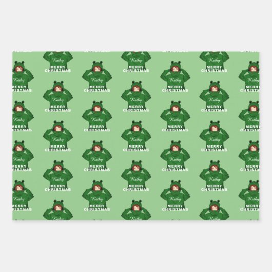 Mädchen mit Green Frog Hoody Zeichnend Weihnachten Geschenkpapier Set (Vorderseite 2)