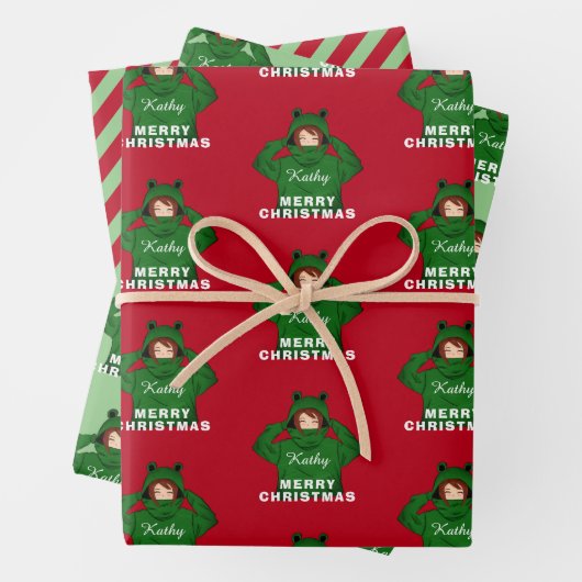 Mädchen mit Green Frog Hoody Zeichnend Weihnachten Geschenkpapier Set (Beispiel)