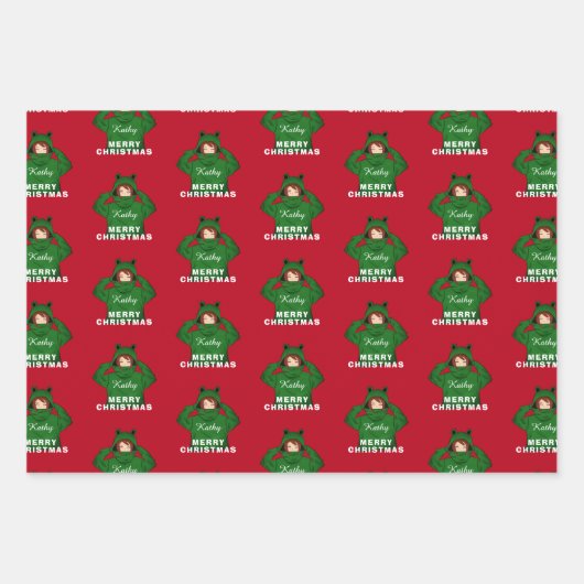 Mädchen mit Green Frog Hoody Zeichnend Weihnachten Geschenkpapier Set (Vorderseite)