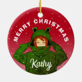 Mädchen mit Green Frog Hoody Zeichnend Weihnachten Keramik Ornament (Hinten)
