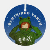 Mädchen mit Green Frog Hoody Zeichnend Weihnachten Ornament Aus Glas (Rückseite)