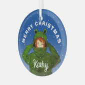 Mädchen mit Green Frog Hoody Zeichnend Weihnachten Ornament Aus Glas (Vorderseite links)