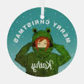 Mädchen mit Green Frog Hoody Zeichnend Weihnachten Ornament Aus Glas (Rückseite)