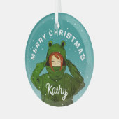 Mädchen mit Green Frog Hoody Zeichnend Weihnachten Ornament Aus Glas (Vorderseite links)