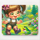 Mädchen mit großen Augen und grünem Frosch Mousepad (Vorne)