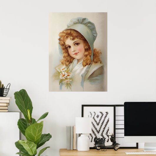Mädchen mit grünem Bonnet Poster (Heimbüro)