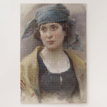 Mädchen mit grünem Kopftuch (von Ludwig Passini)