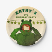 Mädchen mit Grünen Frosch Hoodie Zeichnend Geburts Pappteller (Vorderseite)