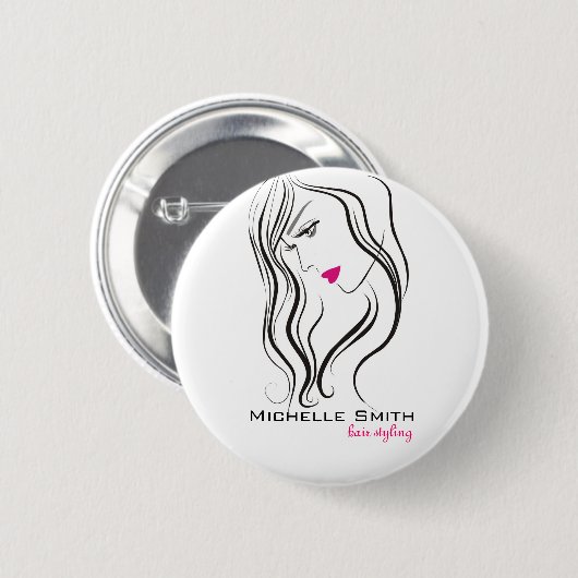 Mädchen mit Haarstyling-Symbol Button (Vorne & Hinten)