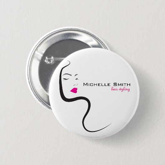 Mädchen mit Haarstyling-Symbol Button (Vorne & Hinten)