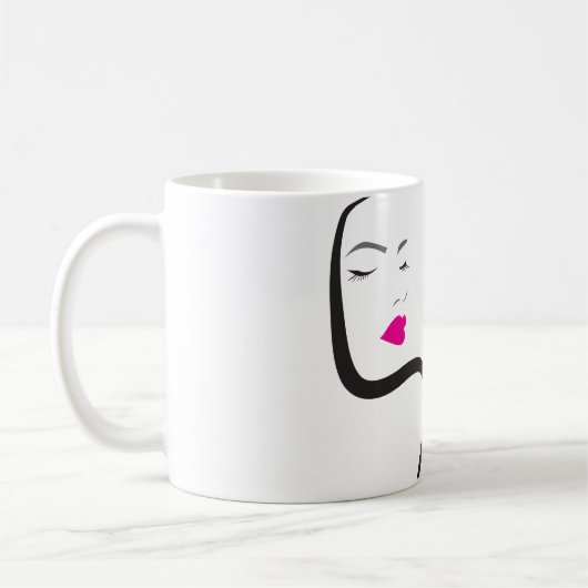 Mädchen mit Haarstyling-Symbol Kaffeetasse (Links)