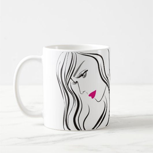 Mädchen mit Haarstyling-Symbol Kaffeetasse (Links)