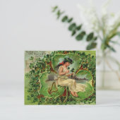 Mädchen mit Harfe und Shamrocks Postkarte (Stehend Vorderseite)
