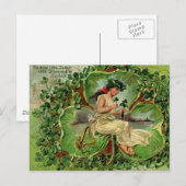 Mädchen mit Harfe und Shamrocks Postkarte (Vorne/Hinten)