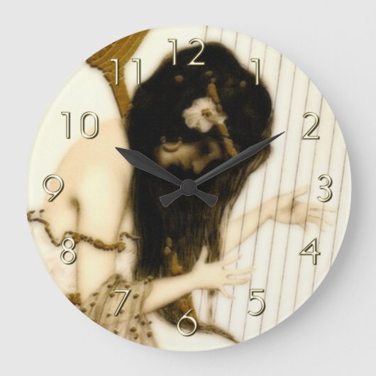 Mädchen mit Harp Große Wanduhr (Vorderseite)