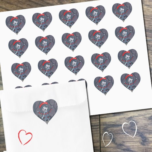 Mädchen mit Heart Garland Valentine's Day Stickers