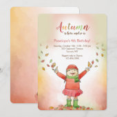 Mädchen mit Herbstlaub Einladung (Vorne/Hinten)