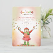 Mädchen mit Herbstlaub Einladung (Stehend Vorderseite)