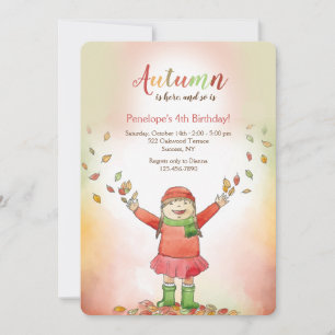 Mädchen mit Herbstlaub Einladung