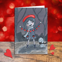 Mädchen mit Herzgarland Kindertageskarte Valentins Feiertagskarte