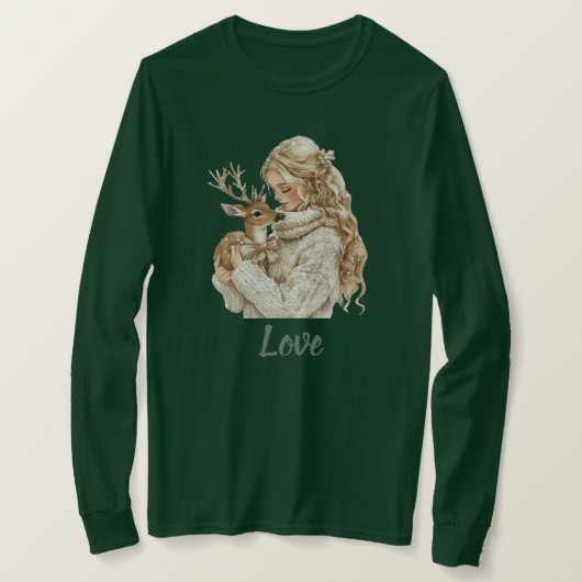 Mädchen mit Hirsch Weihnachten T-Shirt (Design vorne)