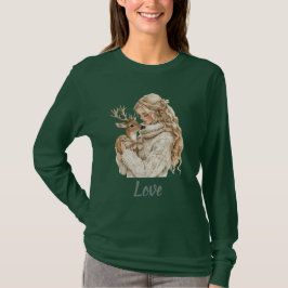 Mädchen mit Hirsch Weihnachten T-Shirt