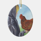 Mädchen mit Hühnerdekor Keramik Ornament (Rechts)