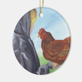 Mädchen mit Hühnerdekor Keramik Ornament (Links)