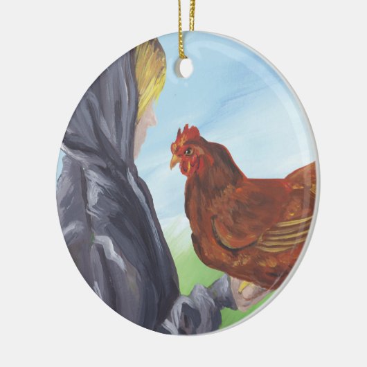 Mädchen mit Hühnerdekor Keramik Ornament (Links)