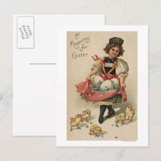 Mädchen mit Hühnern Postkarte (Vorne/Hinten)