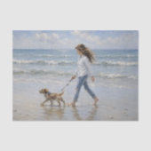 Mädchen mit Hund am Strand Decoupage Seidenpapier (Vorderseite)