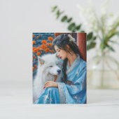 Mädchen mit Hund Chinesisch Zodiac Art Postkarte (Stehend Vorderseite)