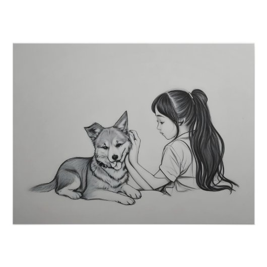 Mädchen mit Hund Fotodruck (Vorne)