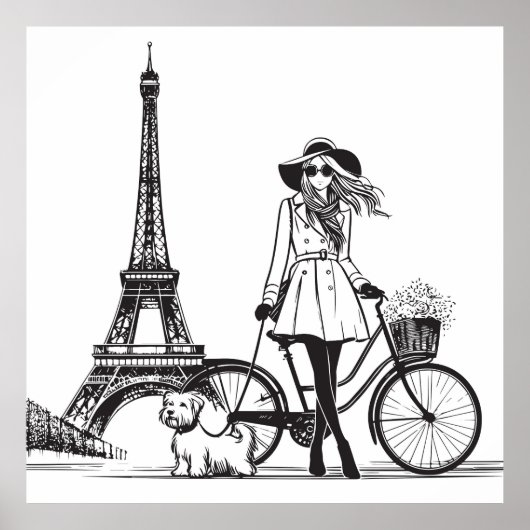 Mädchen mit Hund in Paris in der Nähe des Eiffeltu Poster (Vorne)