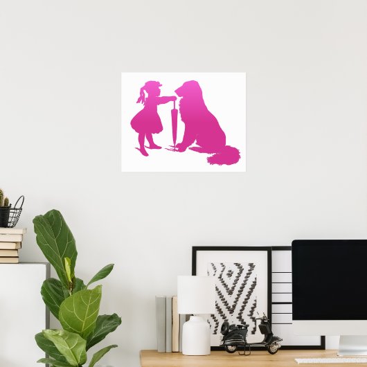 Mädchen mit Hunde Kinderzimmer Silhouette Gradient Poster (Heimbüro)
