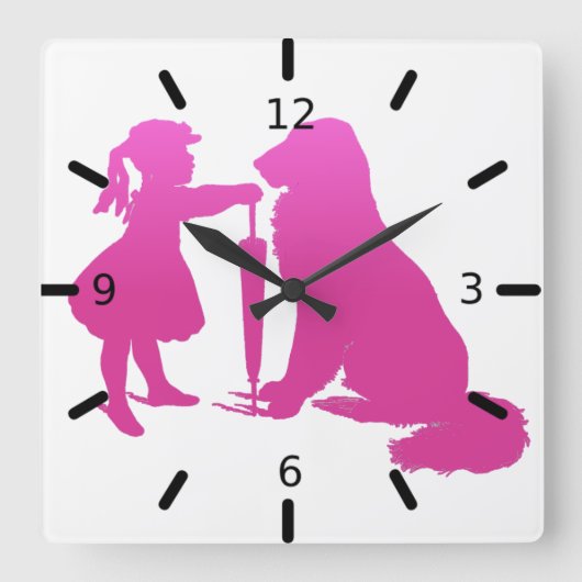 Mädchen mit Hunde Kinderzimmer Silhouette Gradient Quadratische Wanduhr (Vorderseite)