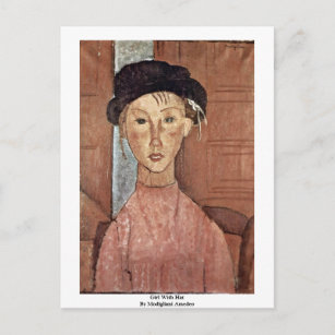 Mädchen mit Hut von Modigliani Amedeo Postkarte