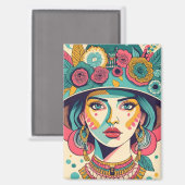 Mädchen mit Hüten Magnet (Vorderseite/Rückseite)