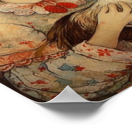 Mädchen mit ihrem Hähnchen Hühnchen Kunst Poster (Ecke)